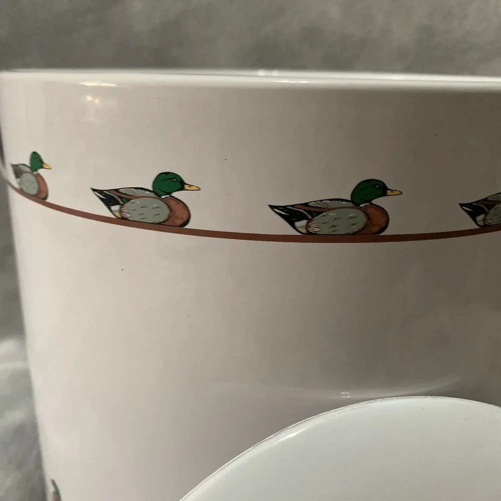 Georges Briard Vintage Mallard Duck Ice Bucket White Silver Finial Barware MCM